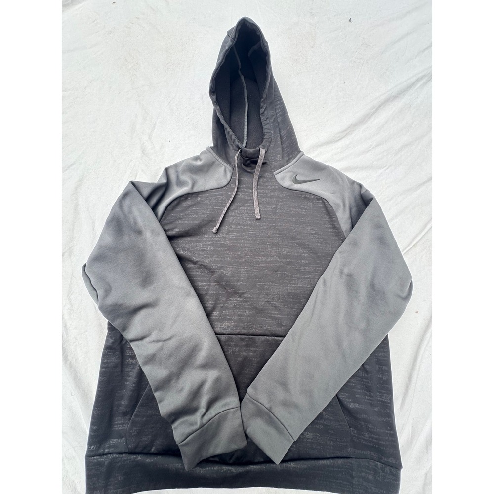 Nike Therma-FIT Mens XL Training Hoodie Grey Black Space Dye Pullover Fleece